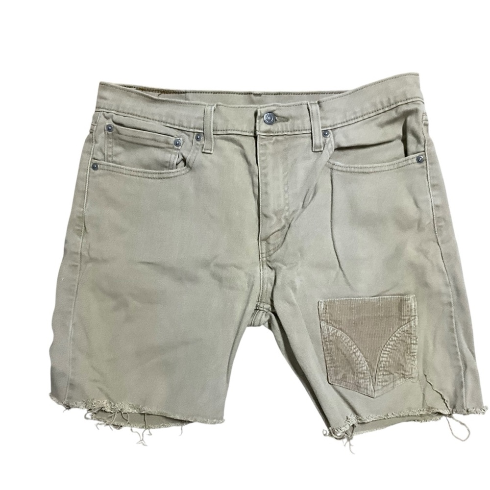 🪚 Levi’s 502‎ Custom Distressed Cut-Off Shorts Tan 34x34 Grunge Workwear Vibe